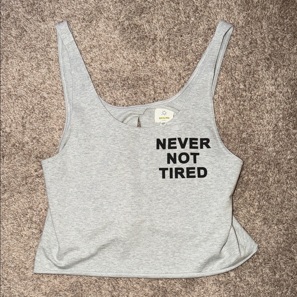Offline by Aerie Light Gray Tank Top with Black Text